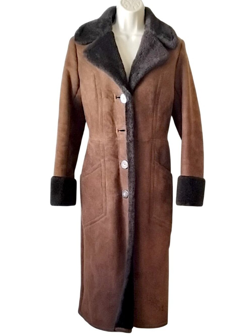 Vintage Sawyer of Napa Lambskin Shearling Fitted Long Coat XS/S 2/4
